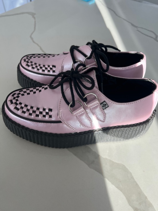 TUK Pearl Pink Creeper Platform Shoes with Black Check Detail main image 4
